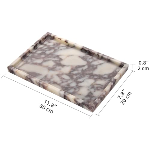 Marble Bathroom Vanity Tray, Calacatta Viola, 12" x 8" x 0.8" | Home Kitchen Bathroom Tray, Natural Stone Decorative Countertop Trays, Soap Dispenser Perfume Key Trinket Ring Tray - color: Calacatta Viola