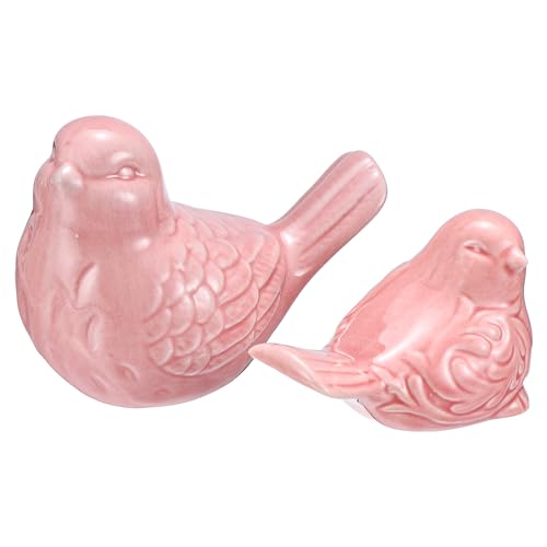uxcell 2Pcs Bird Statues, 3.9 Inch and 3.2 Inch Small Ceramic Birds Figurines Bird for Home Decor Modern Home Small Animal Statues for Office Bookshelf Bedroom Living Room, Pink - color: Pink