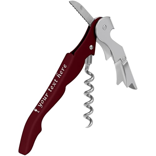 Custom Wine Bottle Opener, Stainless Steel Wine Key Corkscrew w/Foil Cutter | 5-20Pcs Double Hinged,Personalized Engraved Logo&Text,Gift for Servers,Sommeliers,Bartenders,Compact Travel Professional - color: Red