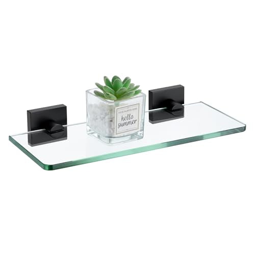KOKOSIRI Glass Shelf Floating Bathroom Shelves 12-Inch for Shower Storage Home Decor Kitchen Hanging Rack Wall Mount, Black Stainless Steel B1107BK-L12 - color: Matte Black, size: 12-Inch