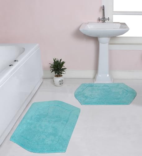 Home Weavers 100% Cotton Tufted Waterford Collection, Extra Soft and Absorbent Bath Rugs, Machine Washable Bath Mats for Bathroom, 2 Piece Set(M+L), Turquoise - color: Turquoise, size: 2 Piece Set(M+L)