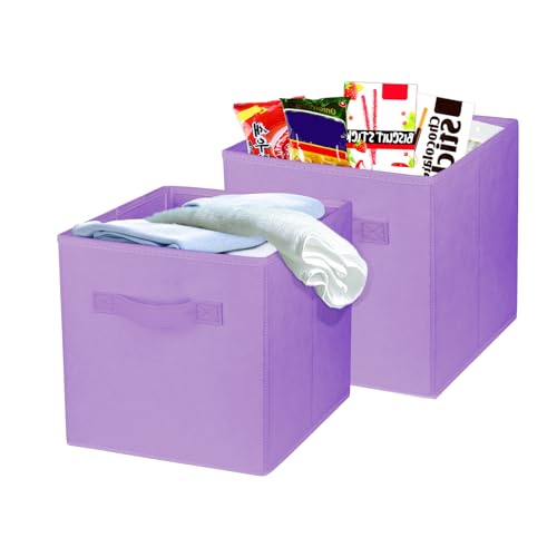 2 Pcs Storage Cubes, 10.5 Inch Collapsible Storage Bins, Fabric Foldable Bins for Organization, Durable Storage Bins for Closet, Shelves, Offices (Light Purple) | [Light Purple] [For Organization, Durable Storage Bins for Closet, Shelves, Offices] - color