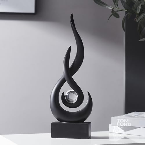 FJS Black Abstract Flame Sculpture for Living Room Coffee Table Decor | Modern Black Sculpture Decor For Living Room, Shelf, Dinins Table Centerpiece, Office Desk, 13.7"H Minimalist Hone Accent - color: A - 13.7"h Black