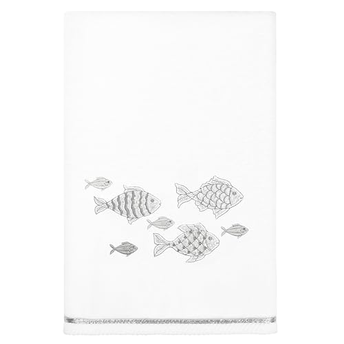 Treasure 4-Piece Premium Towel Set, Sparkling Applique Fish, Ultra Plush Turkish Cotton, Durable, Perfect for Bathroom, 2 Bath 2 Hand Towels, White - color: White, size: 2 Pcs Bath 2 Pcs Hand Towel