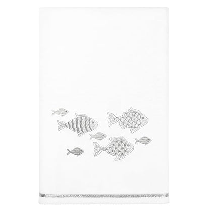 Treasure 4-Piece Premium Towel Set, Sparkling Applique Fish, Ultra Plush Turkish Cotton, Durable, Perfect for Bathroom, 2 Bath 2 Hand Towels, White - color: White, size: 2 Pcs Bath 2 Pcs Hand Towel