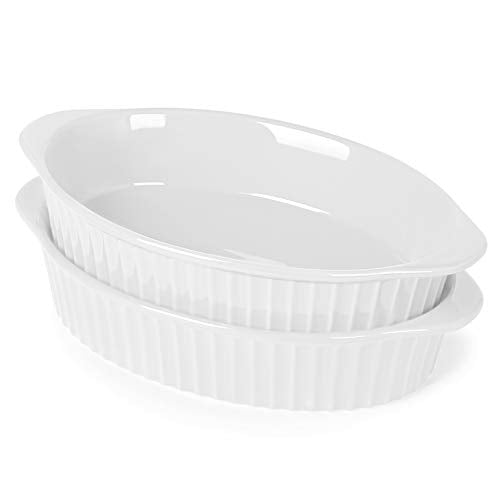 LEETOYI Porcelain Small Oval Au Gratin Pans, Baking Dish Set for 1 or 2 person servings, Bakeware with Double Handle for Kitchen and Home, Set of 2 (White) - color: White