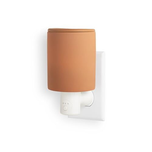 Happy Wax Clay Outlet Timer Warmer for Scented Wax - Compact Ceramic Wall Plug in Wax Melt Warmer with Timer - Wax Melter for Home Fragrance with Removable Silicone Dish - color: Clay