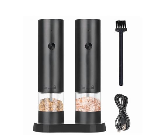Rechargeable Electric Salt and Pepper Grinder Set, Automatic Pepper Mill with Adjustable Coarseness & One-Hand Operation, Large Capacity Battery-Powered Shakers for Cooking, Kitchen, Gifts (2, Black) - color: Black