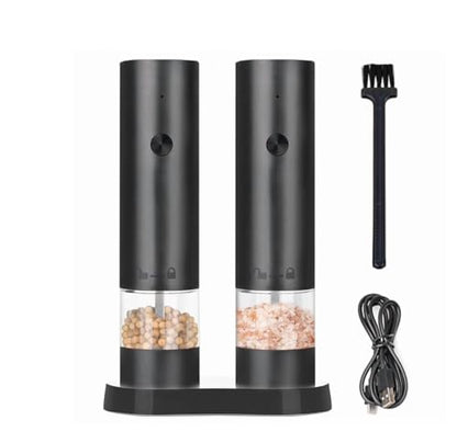 Rechargeable Electric Salt and Pepper Grinder Set, Automatic Pepper Mill with Adjustable Coarseness & One-Hand Operation, Large Capacity Battery-Powered Shakers for Cooking, Kitchen, Gifts (2, Black) - color: Black