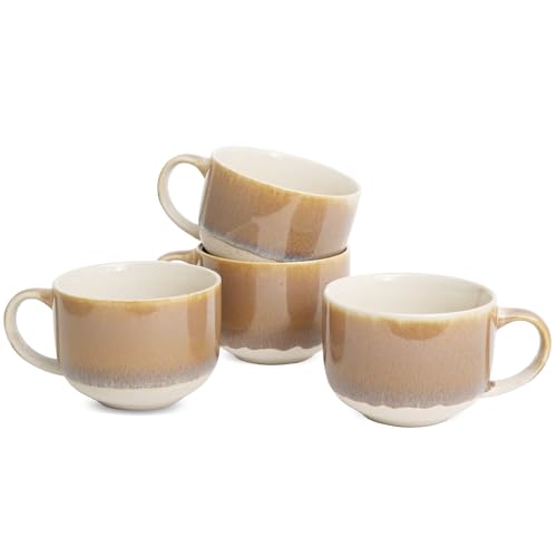 Bosmarlin Ceramic Coffee Mug Set of 4, 16 Oz, Coffee Cups with Big Handle, Microwave and Dishwasher Safe (Brown) - color: Brown