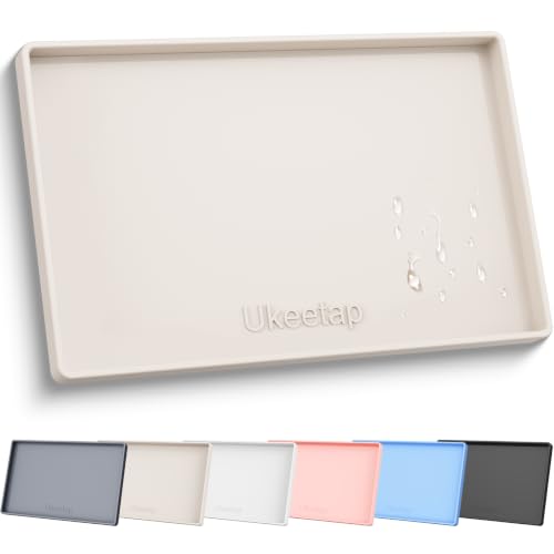 34" x 22" Extra Thick Silicone Mat Waterproof with Raised Edge, Beige | Under Sink Mat for Kitchen & Bathroom, Kitchen Cabinet Liner, Multi-Purpose for Storage & Protection - color: Beige, size: 34"L x 22"W