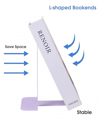 Honagu Bookends, Metal Book Ends, Bookends for Shelves, Book Holder Stopper for Heavy Books/CDs/DVDs ((1 Pair/2 Pieces, Light Purple) - color: Light Purple