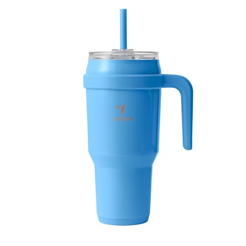 REDUCE Cold1 40 oz Tumbler with Handle - Vacuum Insulated Stainless Steel Water Bottle for Home, Office or Car, Reusable Mug with Straw or Leakproof Flip Lid, Keeps Drinks Cold All Day- Oahu Blue - color: Oahu Blue, size: 40 Ounces