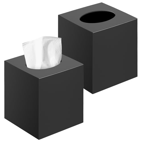 2 Pack Tissue Box Cover, Square Acrylic Tissue Holder Non-Slip Base, Black | modern,non-slip,easy to refill,compatibility for tissue & rollsfor bathroom countertops,dressers,night stand,parlors,office - color: Black, size: 2 Tissue Box Covers