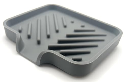 Silicone Soap Dish Tray and Sponge Holder with Drain Chute and Feet | 3-Way Sloped Design | Bathroom and Kitchen Sink Organizer Caddy (Grey, 5"x4", 3.5 Ounces) - color: Grey, size: 5"x4"