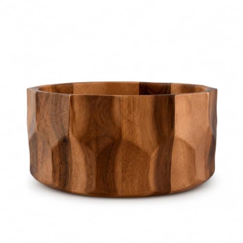 Arthur Court Large Diamond Pattern Acacia Wood Salad Serving Bowl - Modern Centerpiece for Fruits or Salads - 12" Diameter 6" Tall - size: Diamond