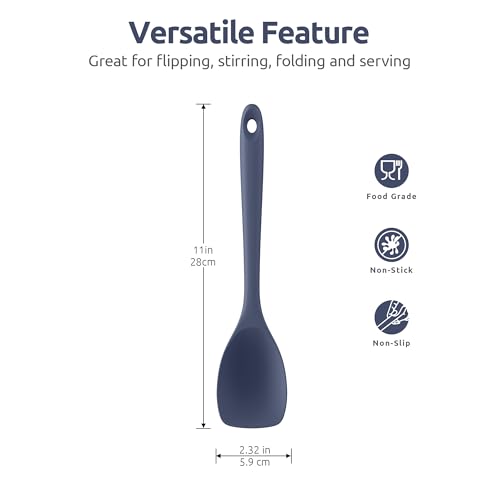 U-Taste 600ºF High Heat 12in Silicone Kitchen Tong and 600ºF Heat Resistat Spatula Spoon Flexible Silicone Cooking Scoop Spoonula (Midnight Blue)