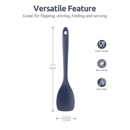 U-Taste 600ºF High Heat 12in Silicone Kitchen Tong and 600ºF Heat Resistat Spatula Spoon Flexible Silicone Cooking Scoop Spoonula (Midnight Blue)