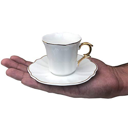 BTaT- Porcelain Espresso Cups Set, 3 oz, 6 Set, Small Coffee Mugs | Elegant White Cups Saucers Gold Trim Espresso Set Greek Arabic Turkish Coffee Gift Use - color: White, size: Set of 6