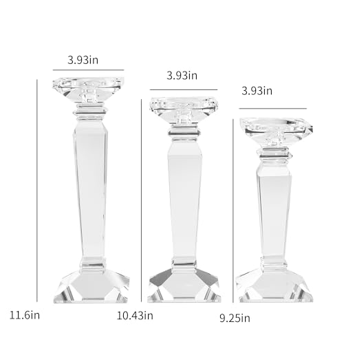 Kitcom Crystal Candlestick Holders Hand Cut Crystal Taper/Pillar Candle Holders, Table Centerpieces for Party Wedding Banquet Decorations Set of 3, Comes with Gift Box(11.6''/10.4''/9.3'' Tall)