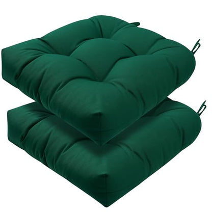 Magpie Fabrics Outdoor Tufted Seat Cushion 19"x19" Set of 2 (Dark Green) | Waterproof Patio Chair Pads with ties Tatami Floor Pillow for Room Garden Balcony Office - color: Dark Green