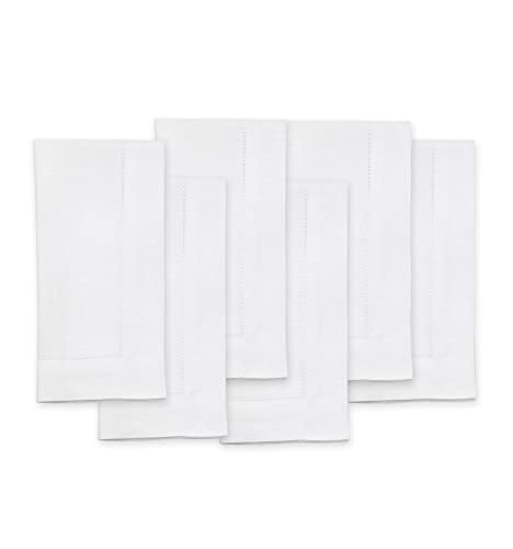 Solino Home 100% Pure Linen Napkins White Hemstitch, 20 x 20 in, Set of 6 | Classic Hemstitch Cloth Napkins for everyday meals and hosting, hand hemstitched borders, artisan crafted, OEKO-TEX Certified - color: 01: White, size: 20" x 20" (Set of 6)