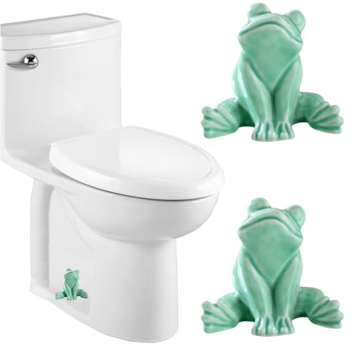 Ceramic Frog Toilet Bolt Covers Decorative, Set of 2 Tall Toilet Bolt Caps,Cute Frog Toilet Screw Cover Caps, Toilet Caps for Bottom of Toilet for Bathroom Decor, Easy to Install (B - Cyan) - color: B - Cyan