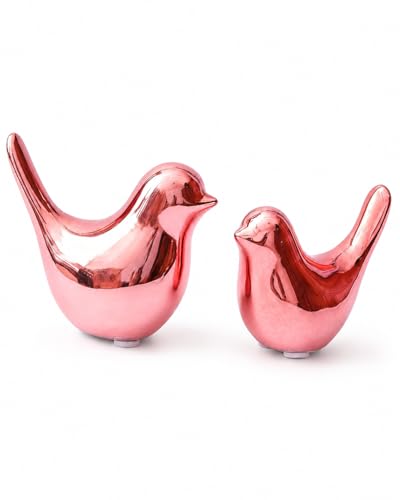 Small Pink Ceramic Birds,2 Pack Handcrafted Decorative Figurines for Home, Office, Desk, Shelf, Tabletop, Living Room, Bedroom, Coffee Table Décor, Gift for Housewarming and Holidays - color: Pink