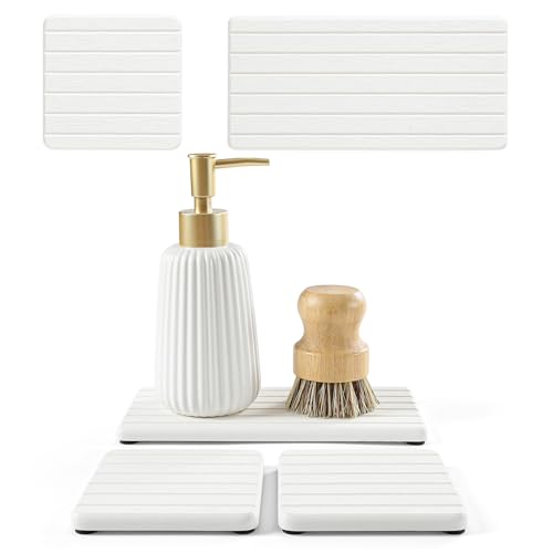 3 Pack Water Absorbent Diatomite Coasters, Stone Drying Mat for Kitchen Counter, Bathroom Sink Organizer Tray, Compact Vanity Rack, Soap Holder Caddy, Faucet Splash Guard, White 8"x3.8" - color: 3 Pack - White - 1pc of 8"x 3.8" and 2pcs of 3.8"x 3.8"