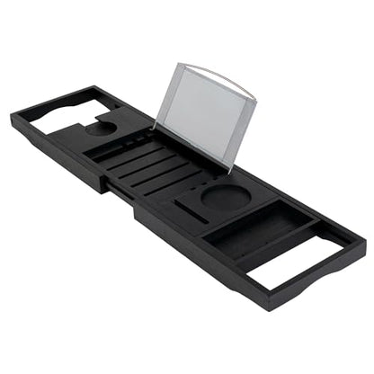 Utoplike Bamboo Bathtub Tray Caddy, Black Bath Tray Table for Tub | Adjustable Bathroom Organizer for Tub with Book Tablet, Wine Glass Cup, Towel Holder - color: Black