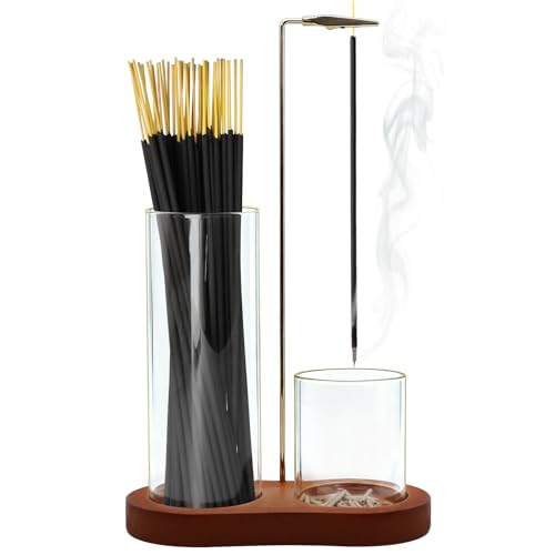 Incense Holder, 2 in 1 Incense Sticks Burner with Glass Ash Catcher & Stick Storage, Meditation Yoga Spa Gifts for Women, House Warming Gifts New Home Wooden Aesthetic Room Decor, Rustic Brown - color: Rustic Brown