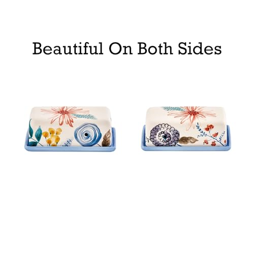 Bico Blossom Symphony Ceramic Butter Dish with Lid, Wide Butter Keeper for Counter, Kitchen Countertop, Microwave and Dishwasher Safe - color: Blossom Symphony