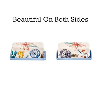 Bico Blossom Symphony Ceramic Butter Dish with Lid, Wide Butter Keeper for Counter, Kitchen Countertop, Microwave and Dishwasher Safe - color: Blossom Symphony