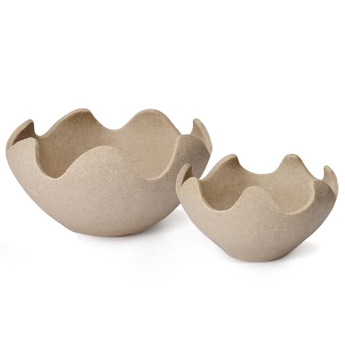 Wavy Decorative Bowl Home Decor, Set of 2 Fruit Bowl Kitchen Counter | Large Wave Key/Purse/Catchall Bowl, Modern Handicraft, Entryway/Dining/Coffee Table Centerpiece Bowl, Artificial Stone Beige - color: Artificial Stone Beige