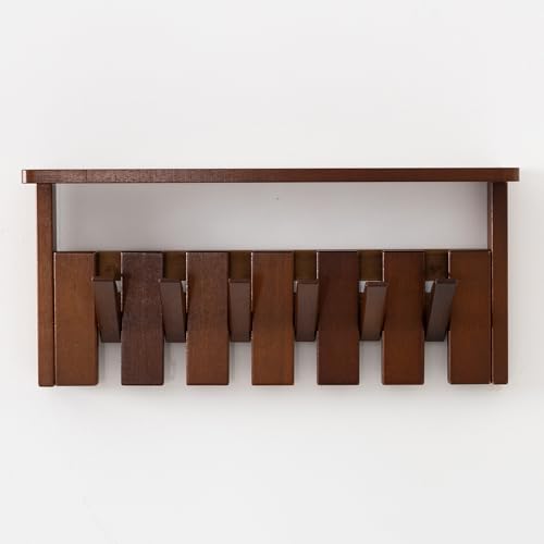 Wooden Coat Rack Wall Mount with Shelf, Heavy Duty Entryway Organizer with 6 Hooks,Coat Hooks Hanger for Coats, Hats, Bags & Towels, Walnut Wall Hanger for Hallway, Bedroom, Kitchen (6 Hooks) - size: 6 Hooks
