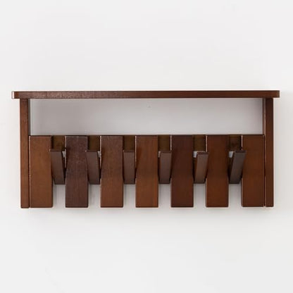 Wooden Coat Rack Wall Mount with Shelf, Heavy Duty Entryway Organizer with 6 Hooks,Coat Hooks Hanger for Coats, Hats, Bags & Towels, Walnut Wall Hanger for Hallway, Bedroom, Kitchen (6 Hooks) - size: 6 Hooks
