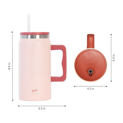 Glad Pioneer Stainless Steel Tumbler with Lid and Straw - Double Walled Insulated Cup with Handle - Leak Resistant & Drinks Stay Cold All Day, 47oz, Rust - color: Rust, size: 47 Ounces