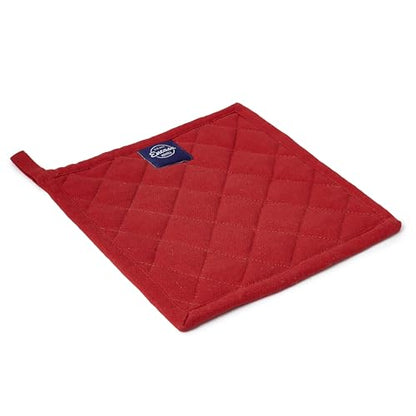 Encasa XO Pot Holders, Quilted Kitchen Hot Pads 8"x8" Red | 100% Heavyweight Cotton | Quilted Insulation | Multipurpose Trivets & Hot Pads | Hanging Loop | Set of 2 - color: Red
