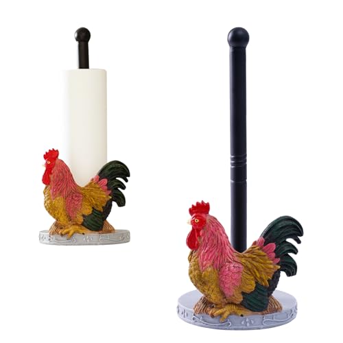 Rooster Kitchen Paper Towel Holder - Kitchen Decor Accessories for Home - Resin Farmhouse Towel Stand for Countertops - Gifts for Rooster Lovers - color: Red