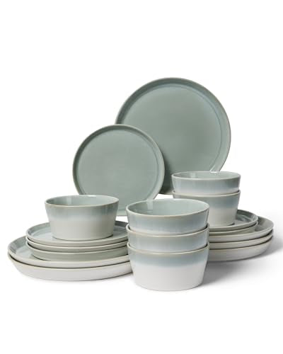 Dinnerware Sets for 6, Ceramic Plates and Bowls Set, Modern Artisan Dish Set, Microwave & Dishwasher Safe Dishware Set, Chip & Scratch Resistant Dinner Sets, Gradient Green - color: Gradient Green, size: Service for 6-18Pcs