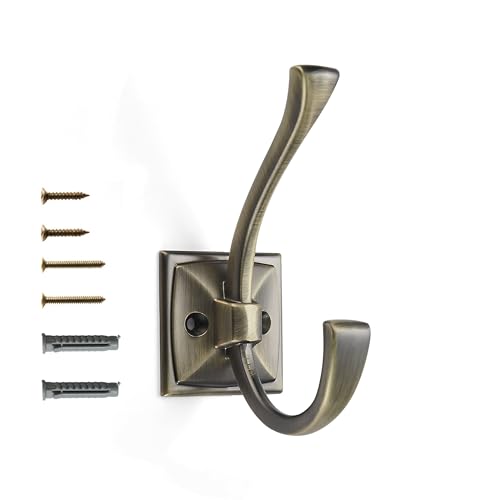 Vintage Wall Hooks,5 Pack Coat Hooks Hardware Towel Hooks for Hanging Coats Brushed Antique Brass Robe Hooks Wall Mounted with Screws for Key, Towel, Bags, Cup. - color: Brushed Antique Brass