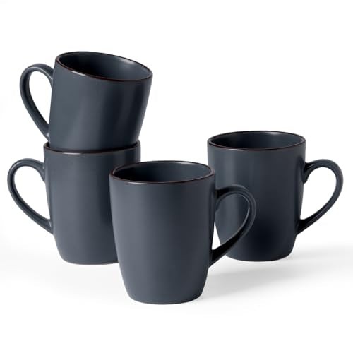 famiware Venus Coffee Mugs Set of 4, 13 oz Ceramic Stoneware Mug Cup Set | Coffee Mug with Handle for Tea, Latte, Cappuccino, Cocoa, Milk, Microwave and Dishwasher Safe, Charcoal - color: Charcoal, size: 4pcs