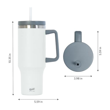 Glad Pioneer Stainless Steel Tumbler with Lid and Straw - Double Walled Insulated Cup with Handle - Leak Resistant & Cup Holder Compatible, Drinks Stay Cold All Day, 40oz, Grey - color: Gray, size: 40 Ounces