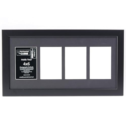 Creative Letter Art 4” x 6” Multiple Opening Picture Frame Collage with 4 holes, Manhattan Black Frame with 10 x 20-inch Black Mat, Full-Strength Glass, Photo Collage for Wall, 4 Openings - color: 4 opening, size: Black w/10" Black Mat