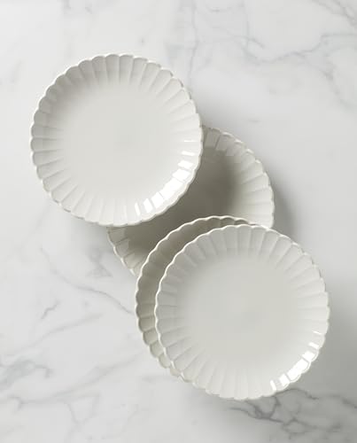 Lenox French Perle Scallop White Dinner Plate Set for 4 | Dishwasher safe, microwave safe | 11 inch diameter | elegant scalloped design, gift for women, decor - style: Dinner Plates, Set of 4 Perle