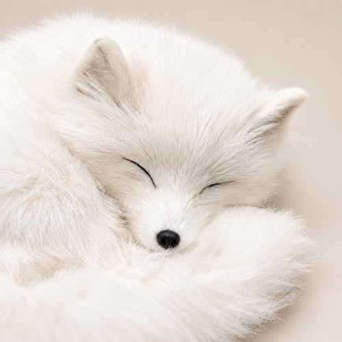 Realistic White Fox Figurine, Soft Faux Fur Sleeping Fox Shelf Decor Gift