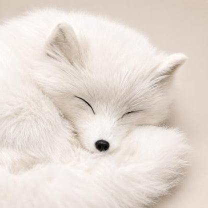 Realistic White Fox Figurine, Soft Faux Fur Sleeping Fox Shelf Decor Gift