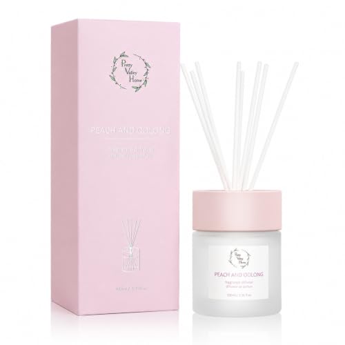 Reed Diffuser Set, Pretty Valley Home Diffuser 100Ml / 3.38fl OZ Gift Box - Includes Reed Diffuser Sticks, Fragrance Oil, and Glass Bottle for Bathroom Office Living Room Decor (White Peach & Oolong) - color: L.white Peach Oolong