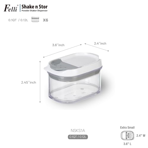 Felli Shake N Stor Baking Canister with Shaker Lid + Pour Spout + Leveler ALL IN ONE Storage Container Pantry Kitchen Organizer Spice Jars Parmesan Powder Dispenser Bottles (0.13qt, 6PC Set) - color: 0.13qt, 6PC Set
