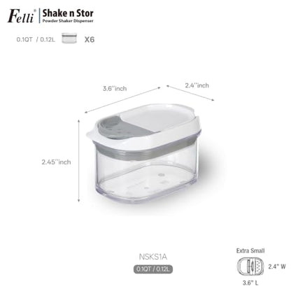 Felli Shake N Stor Baking Canister with Shaker Lid + Pour Spout + Leveler ALL IN ONE Storage Container Pantry Kitchen Organizer Spice Jars Parmesan Powder Dispenser Bottles (0.13qt, 6PC Set) - color: 0.13qt, 6PC Set